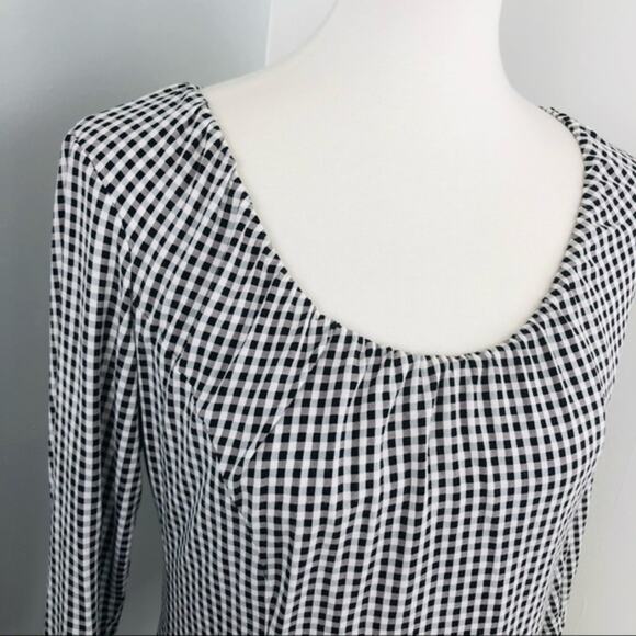 MaxMara Weekend Gingham Jersey Fitted Stretch 3/4 Sleeve Top Large Chic - Picture 2 of 7